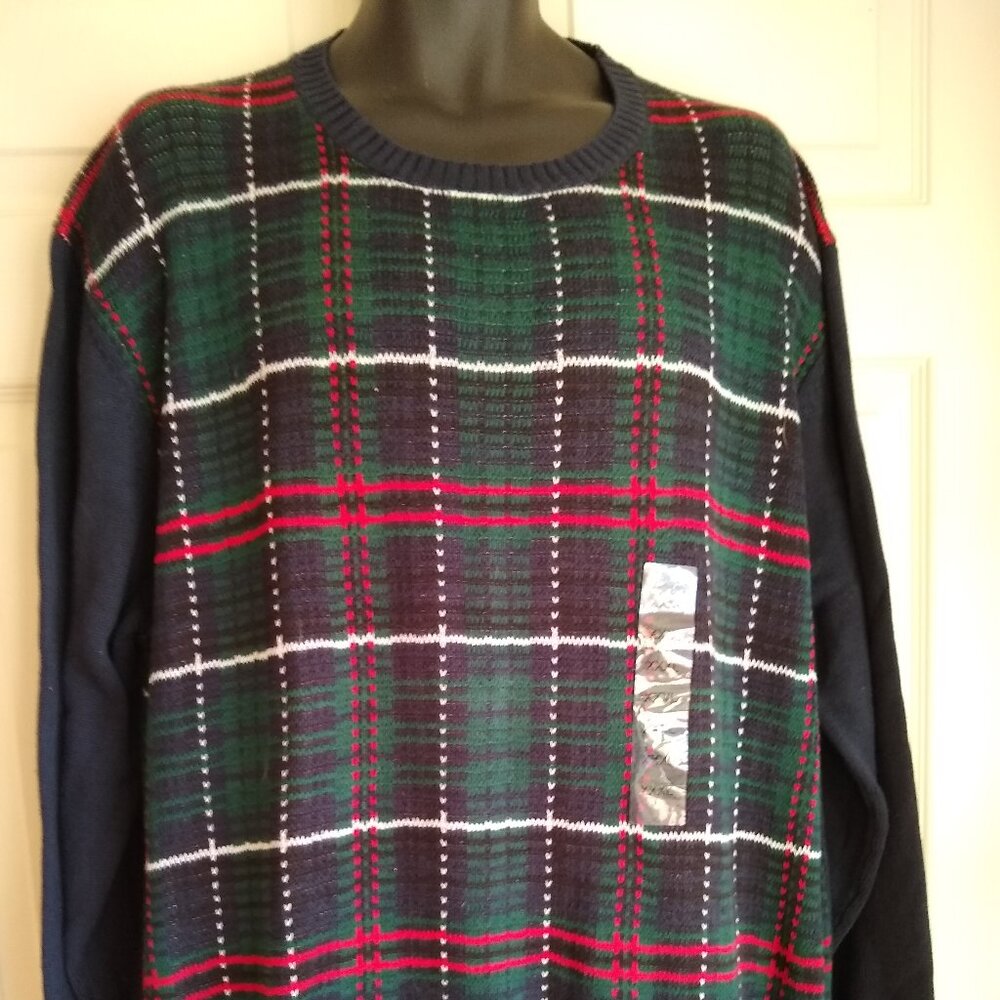 Men's Weatherproof Vintage The Holiday Sweater Green/Blue Plaid 100% Cotton XXXL